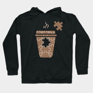 Coffee Puzzle Design with One Piece Missing in Warm Coffee Color Hoodie